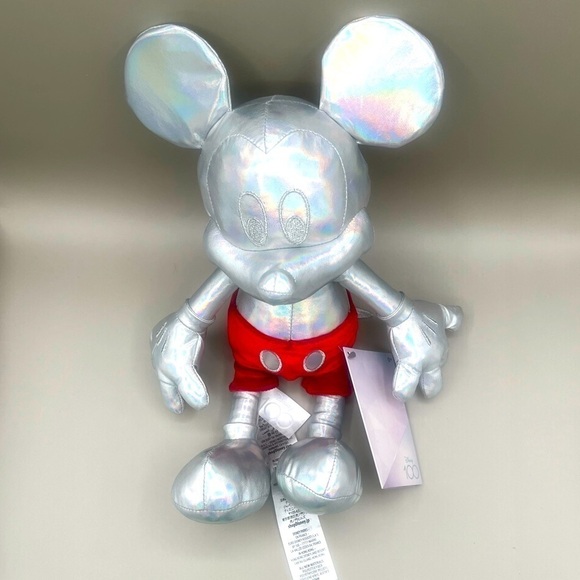 DISNEY PARKS 100th Anniversary Mickey Mouse Platinum Plush Toy 14” 2023 NEW - Picture 5 of 8